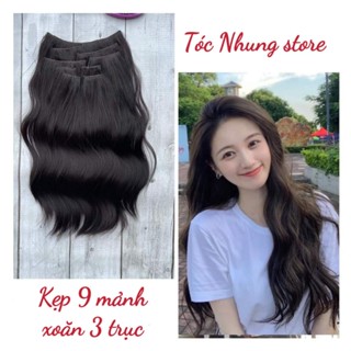 Tóc nối kẹp phím 9 mảnh xoăn sóng ngang tơ hàn cao cấp 50cm. Kẹp 9 miếng xoăn 3 trục nối tóc xoăn sóng.