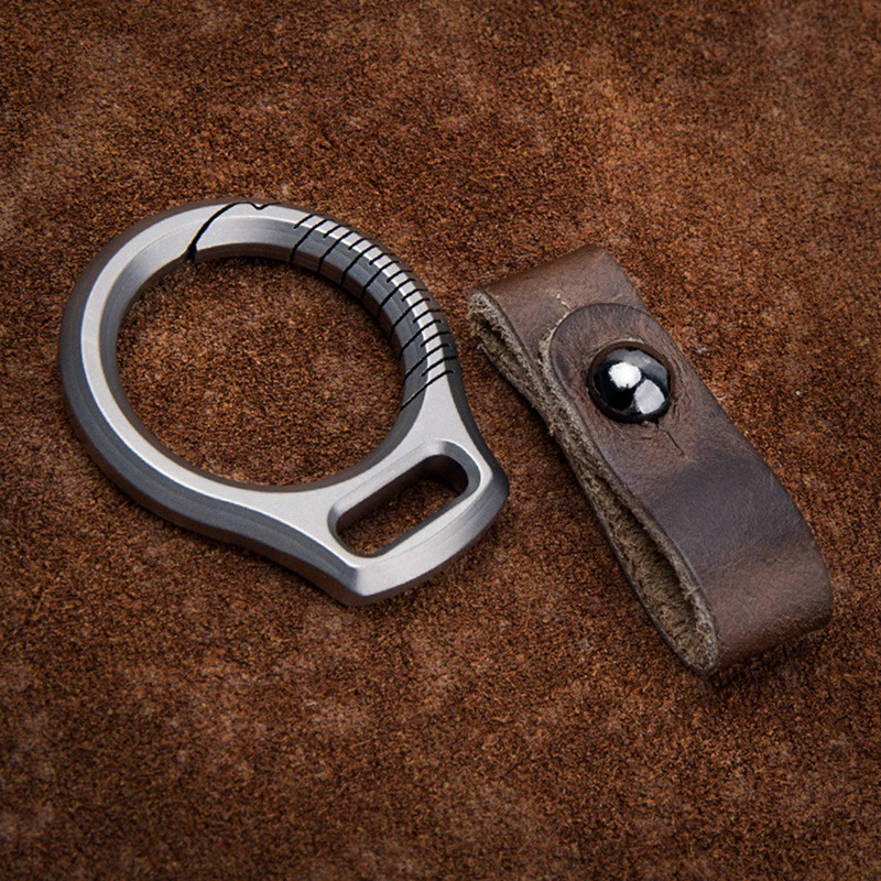Titanium Alloy Keychain Car Keychain Pendant Cowhide Strap Pendant EDC Tool Men's Gift Gift