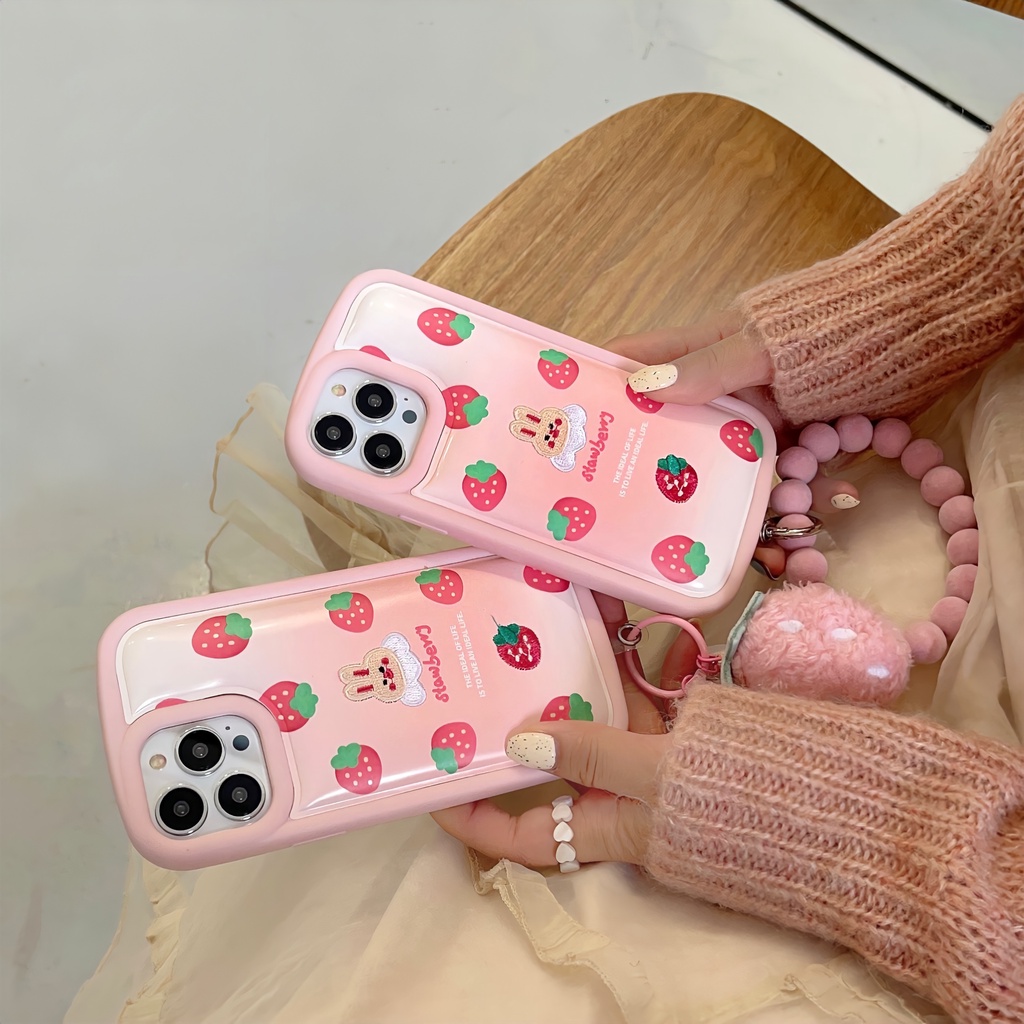 Ốp Điện Thoại TPU Silicon Mềm Chống Sốc Phối Dây Đeo Ngọc Trai / Thỏ / Dâu Tây Dễ Thương Cho iPhone 14 13 12 11 Pro Max Plus