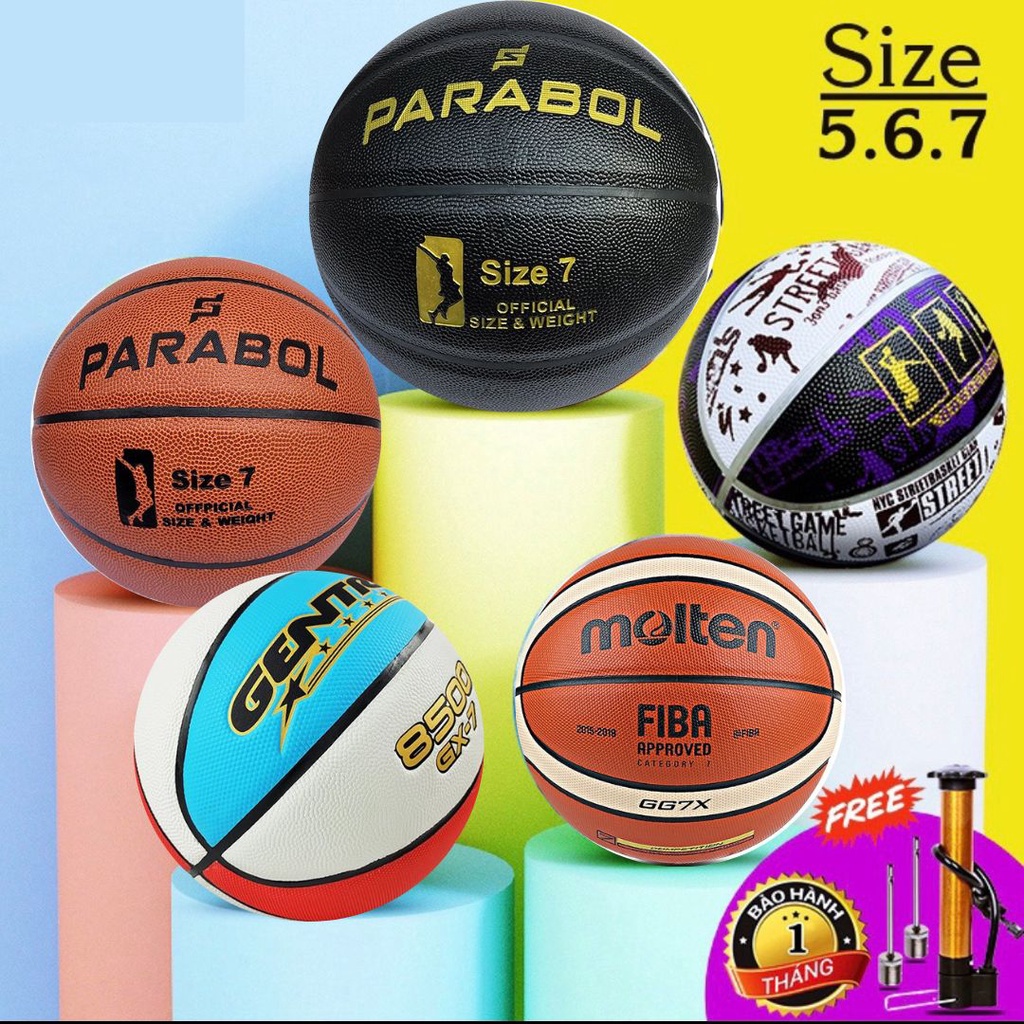 Bóng rổ da - size 7, size 5 - Tặng bơm + Balo rút + Kim bơm + Túi lưới - Bóng rổ cho người lớn, trẻ em