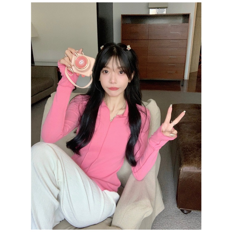 Áo Thun Tay Dài Màu Trơn Thiết Kế Xẻ Quyến Rũ