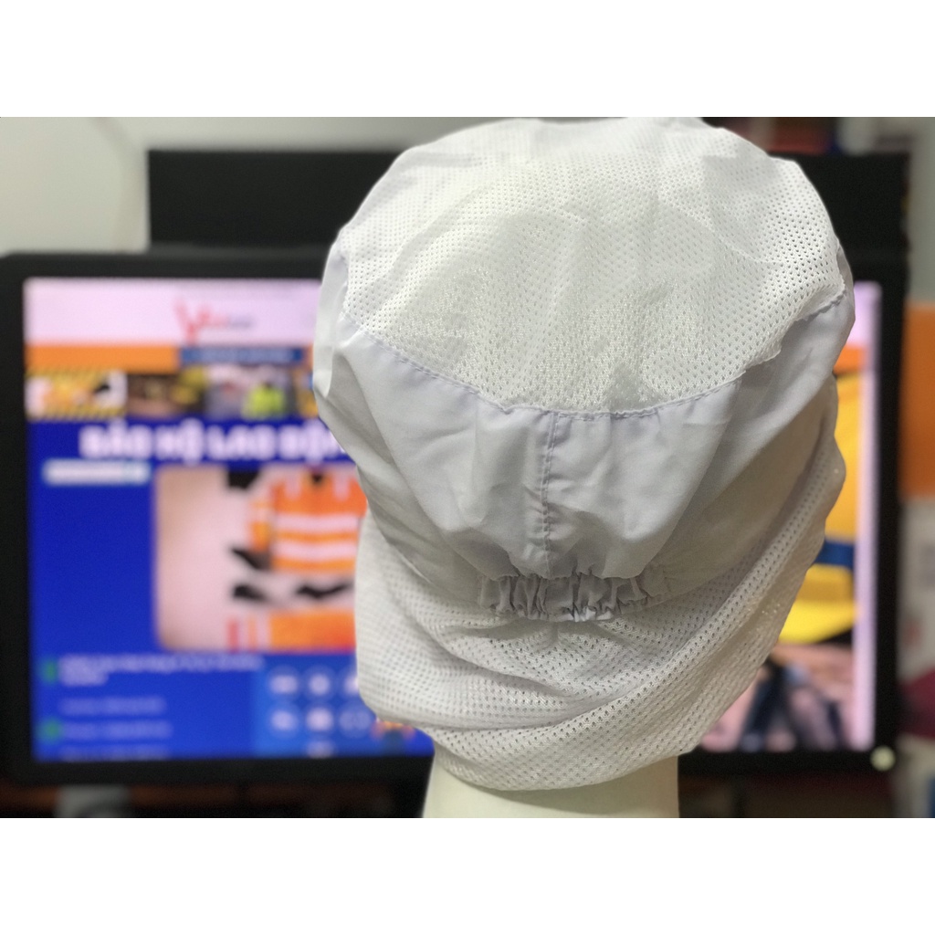 Nón kết búi trùm tóc đỉnh lưới công nhân màu trắng thủy sản, thực phẩm