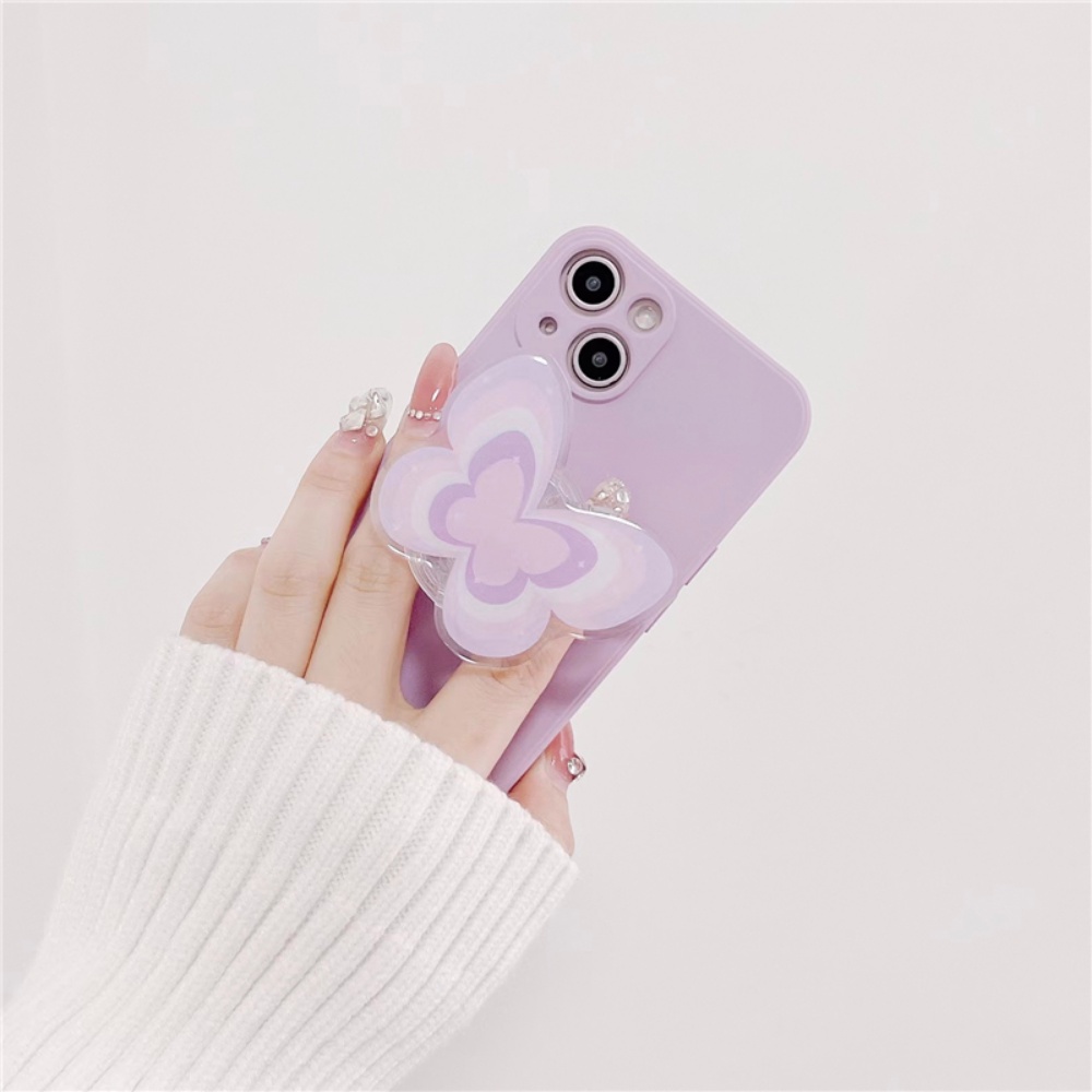Ốp Điện Thoại TPU Mềm Chống Sốc Họa Tiết Bướm / Trái Tim Màu Gradient Có Giá Đỡ Xoay Cho IPhone 11 7Plus 13 12 11 Pro Max
