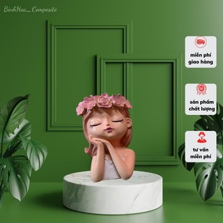 Bình hoa cô gái 2 composite mã bh282, bình hoa búp bê, lọ cắm hoa cao cấp, bình trang trí