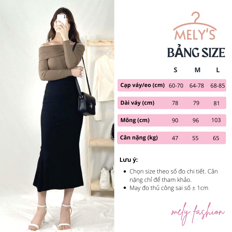 Chân váy đuôi cá dáng dài ôm body màu đen có bigsize chất cotton loại 1 co giãn 4 chiều siêu hách dáng CV31