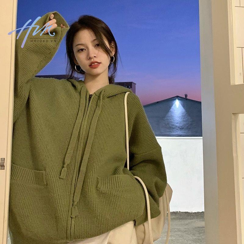 Áo Khoác Len Cardigan Tay Dài Dáng Rộng Có Khóa Kéo Phong Cách Mới Mùa Thu 2022 Dễ Phối Đồ Cho Bạn