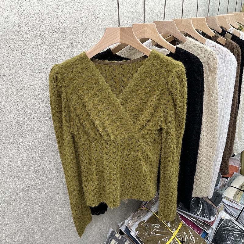 Áo Ren Cổ V Thời Trang Thu Đông Pháp Cao Cấp Dành Cho Nữ