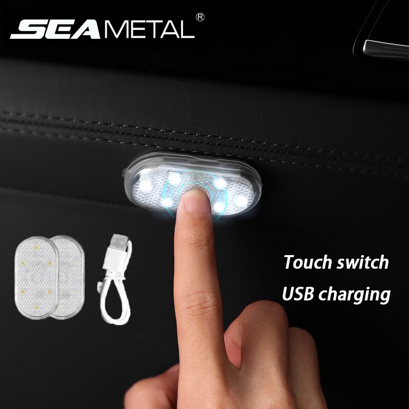 Bộ 1/2 đèn trần không dây SEAMETAL gắn xe hơi cỡ mini cảm ứng nội thất đa năng phù hợp đọc sách hình vòm USB có thể sạc