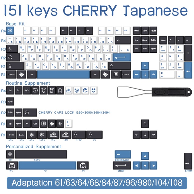 Keycaps Cherry Profile Arctic cho bàn phím cơ 139 Phím PBT 61 / 68 / 71 / 84 / 87 / 100M chất lượng cao