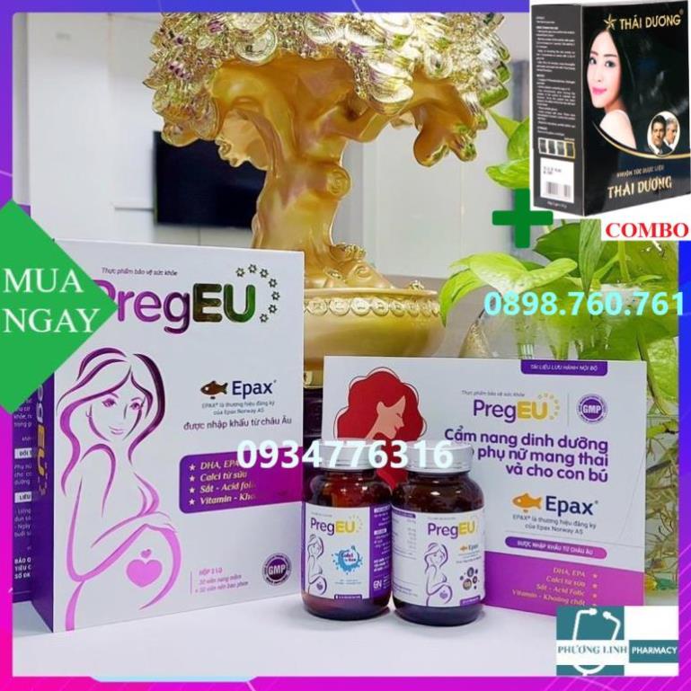 :vCombo Gội Là Đen Thái Dương+ Viên bổ PregEU  bà bầu  mẹ cho bé bú  dinh dưỡng cho mẹ,khỏe cho bé