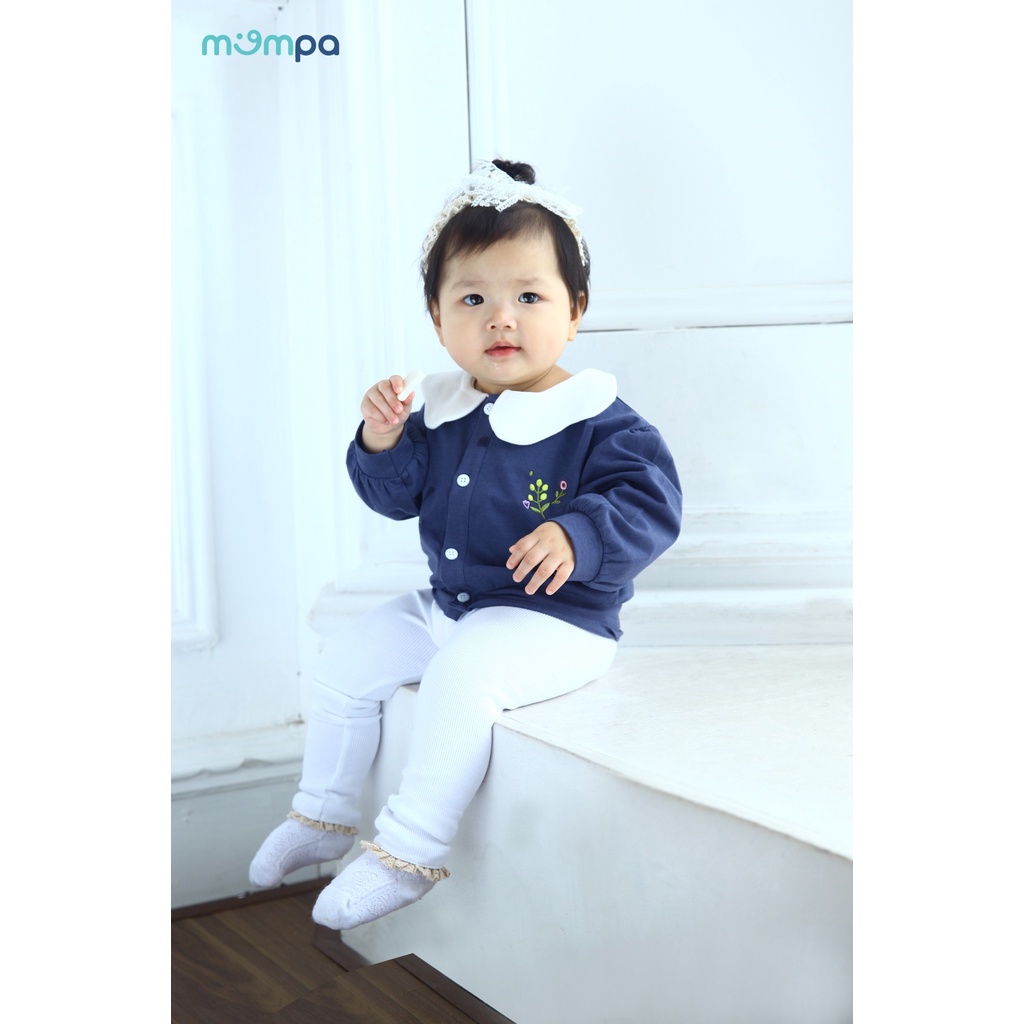 Áo nỉ dài tay thu đông thêu hoa cho bé gái Mompa từ 6 tháng đến 4 tuổi vải nỉ cotton MP 821
