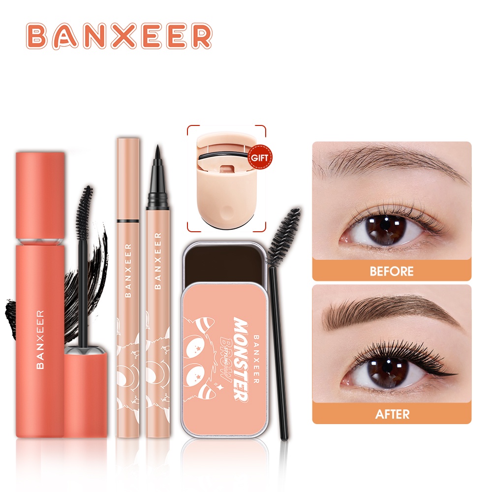 Bộ 3 Sản Phẩm Trang Điểm Banxeer Gồm Bút Kẻ Mắt + Xà Phòng Lông Mày + Mascara Kháng Nước Lâu Trôi