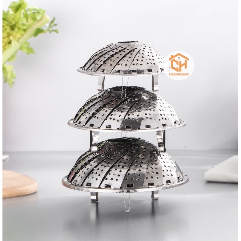 Vỉ Hấp, Khay Hấp Inox, Xửng Hấp Inox Hấp Bánh Bao, Thức Ăn Gấp Gọn Thông Minh Cam Homeware