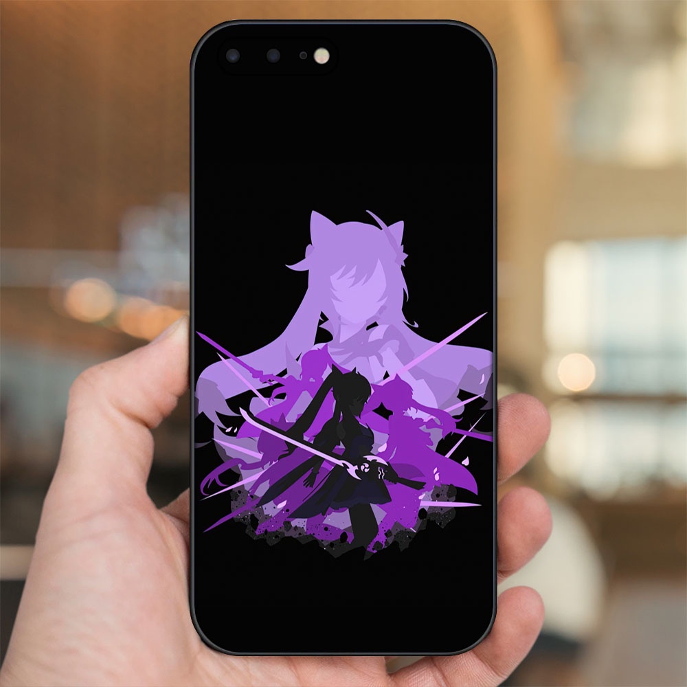 Ốp lưng iPhone 7 Plus, 8 Plus dẻo đen cạnh vuông in hình Keqing Genshin Impact