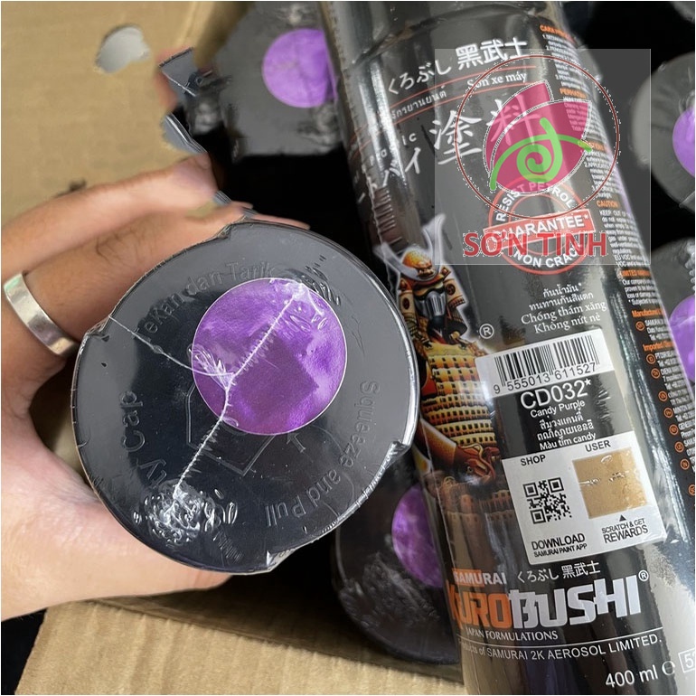 Sơn xịt Samurai CD032 - màu Tím Candy (cần sơn trên nền màu Bạc) (400ml)