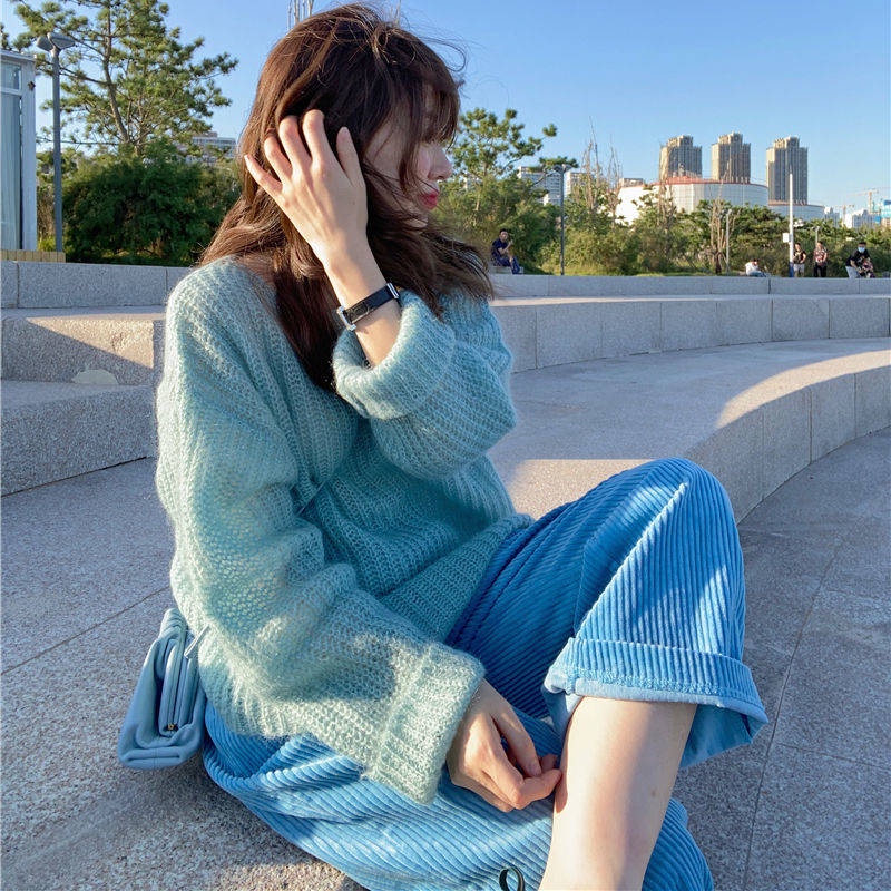 Áo Sweater Dệt Kim Dáng Rộng Màu Sắc Xinh Xắn Cho Nữ