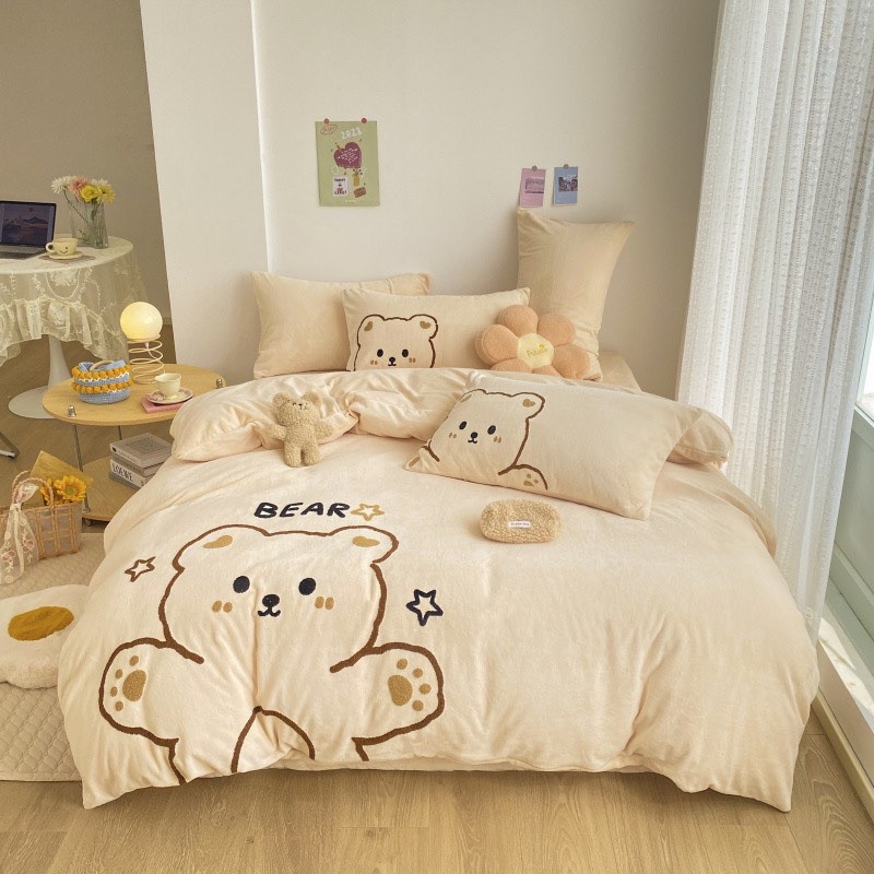 Set nỉ thêu IGUN BEDDING hoạ tiết hoạt hình cute