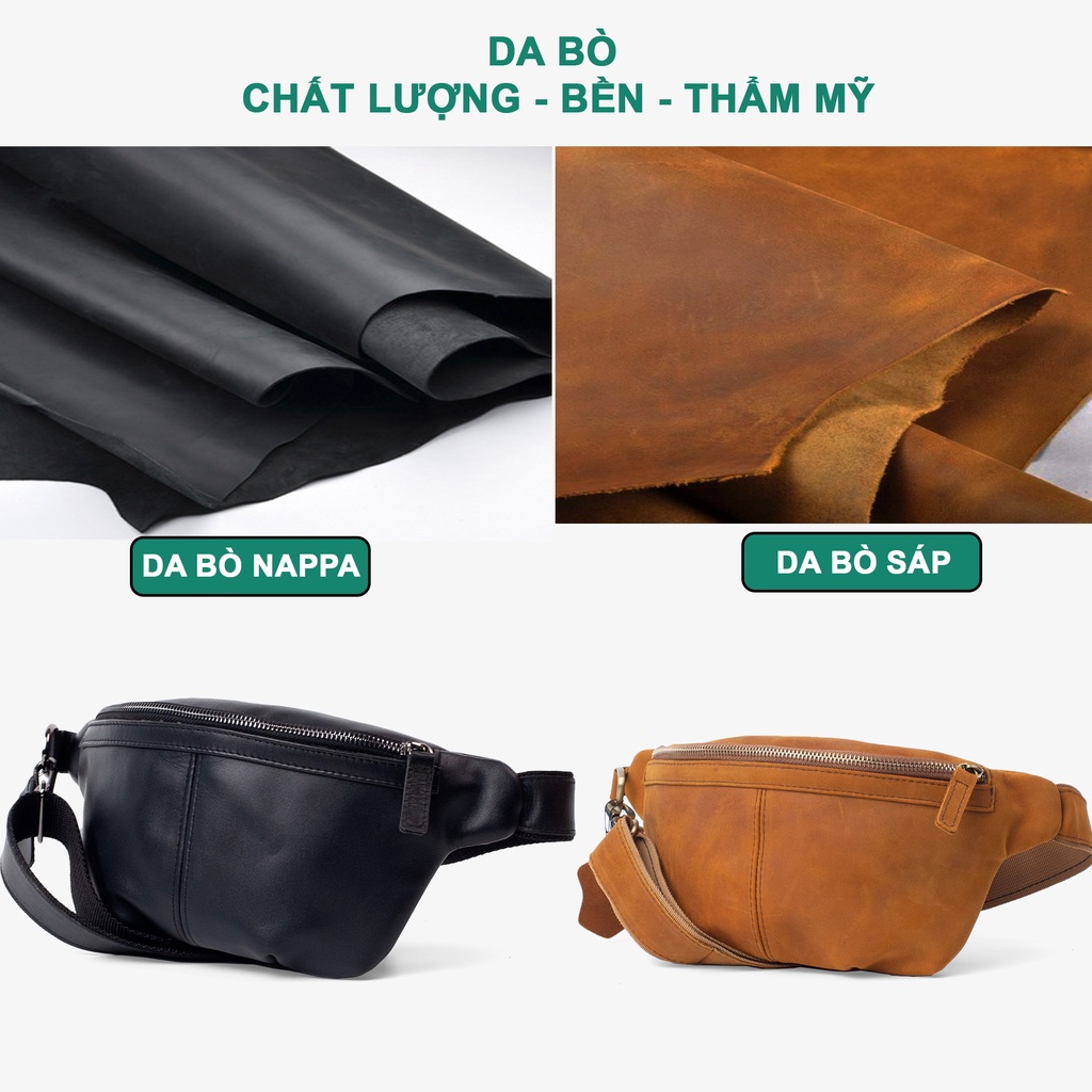 Túi bao tử nam da bò Mars Bụi leather - DC109 - Bảo hành 12 tháng