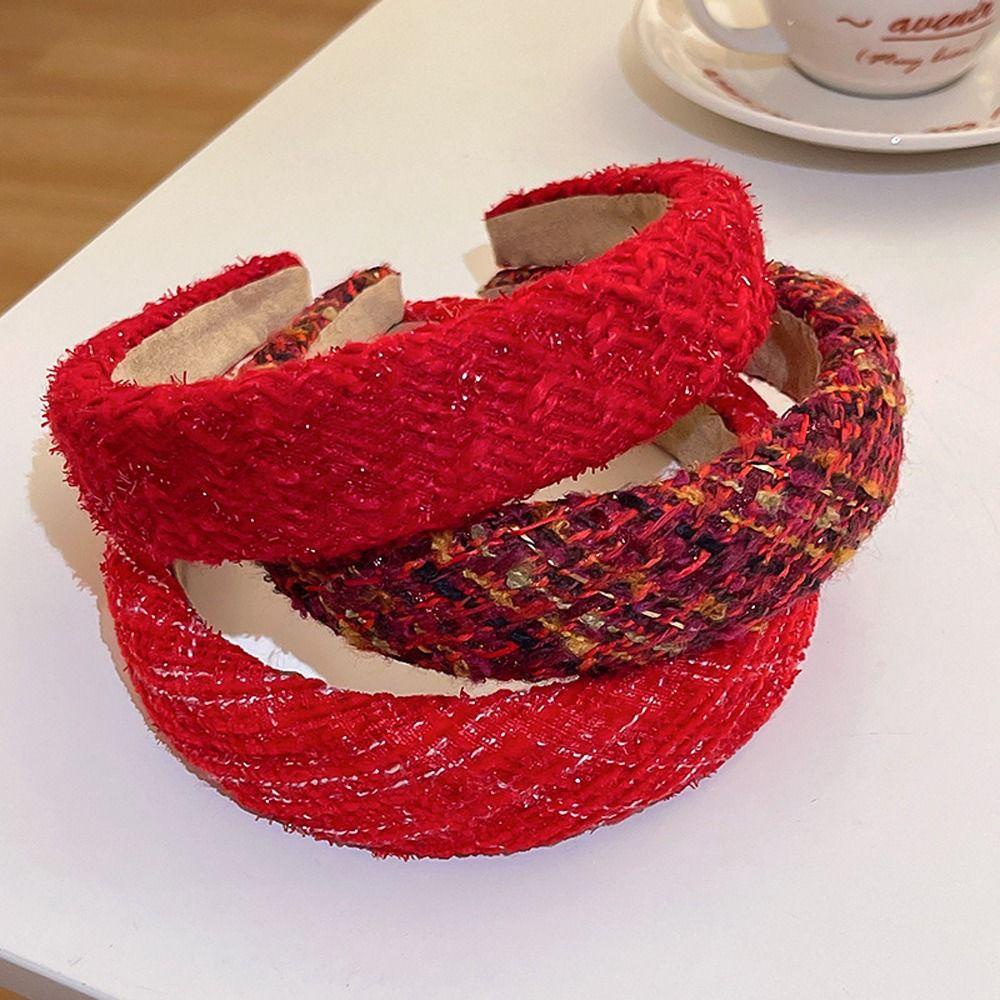 Epoch Băng Đô Cài Tóc Dệt Kim Màu Đỏ Ngọt Ngào Chống Trượt Cho Cô Dâu