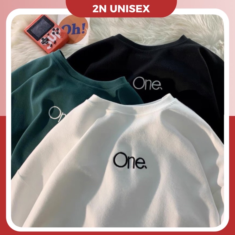 Áo phông nam nữ form rộng 2N Unisex thun cotton in chữ ONE màu trắng/xanh/đen