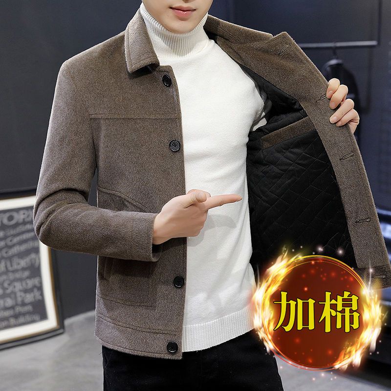 # Áo Khoác Nam# Áo Khoác Len Thời Trang Cho Nam# Áo Khoác Len Lông Chồn Dáng Ngắn Phong Cách Thời Trang Hàn Quốc# Áo Khoác Cotton Dày Dặn Thời Trang Thu Đông Mới Cho Nam Giới