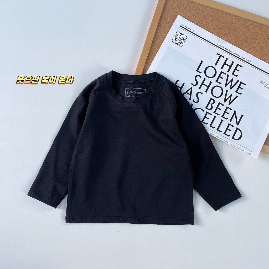 Áo Dài Tay Cotton Trơn Cực Đẹp Cho Bé Trai - Bé Gái, Thời Trang Thu Đông Cho Bé Từ 7-27kg MINKYSUN