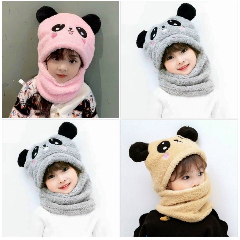 Mũ Gấu Panda Liền Khăn Siêu Ấm Cho Bé 4-8 Tuổi#
