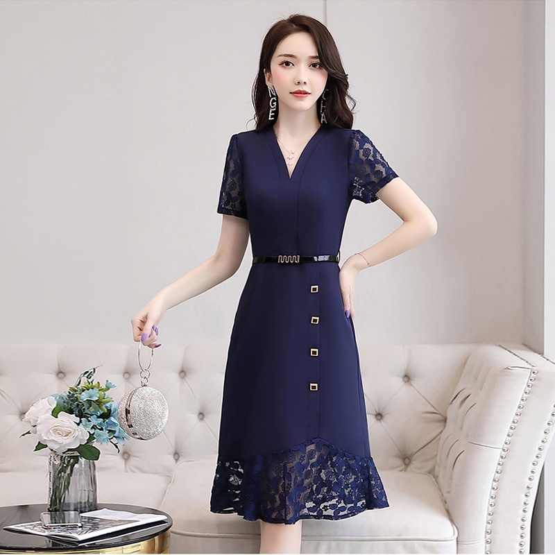 Váy đầm trung niên cho mẹ bigsize cao cấp dự tiệc sang trọng, thiết kế phối ren thanh lịch HN02