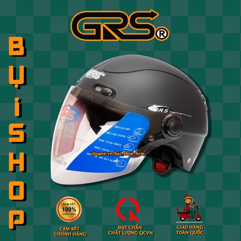 Mũ bảo hiểm nửa đầu GRS A102k kính dài mới FULL ĐỦ MÀU- Helmet có kính chắn gió - Nón Sơn 1/2 Đài Loan - Nón acer