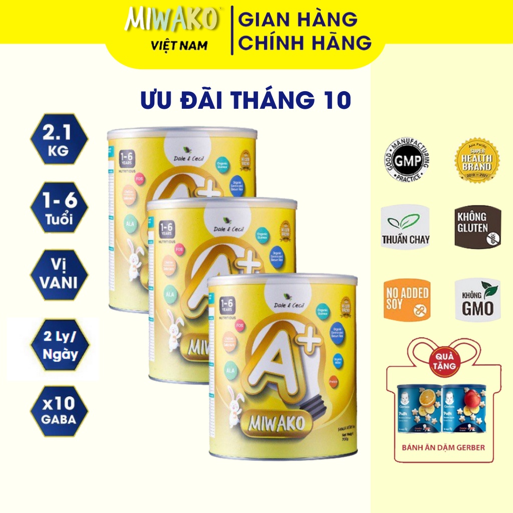 Sữa Công Thức Hạt Thực Vật Hữu Cơ MIWAKO A+ 700gr vị Vani x 3 hộp (2,1kg) - Miwako Officia