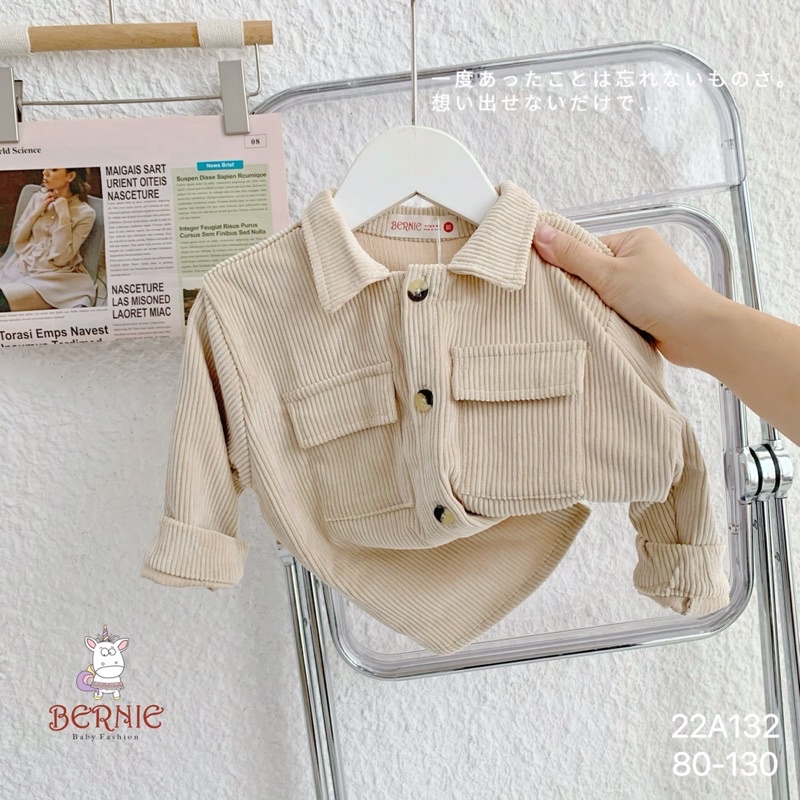 Áo sơ mi  Bernie nhung túi ngực cho bé từ 9-22kg-22A132