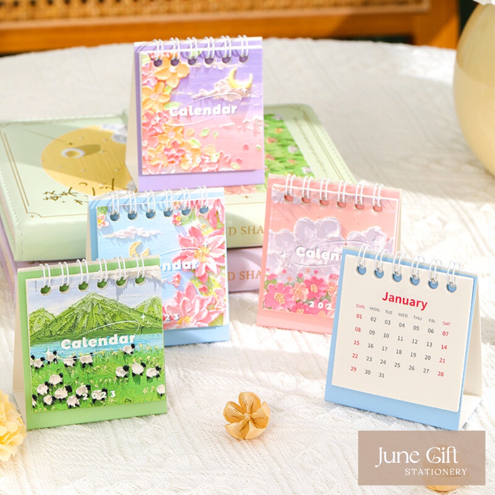 Lịch mini để bàn 2023 series tranh sơn dầu tone pastel xinh xắn
