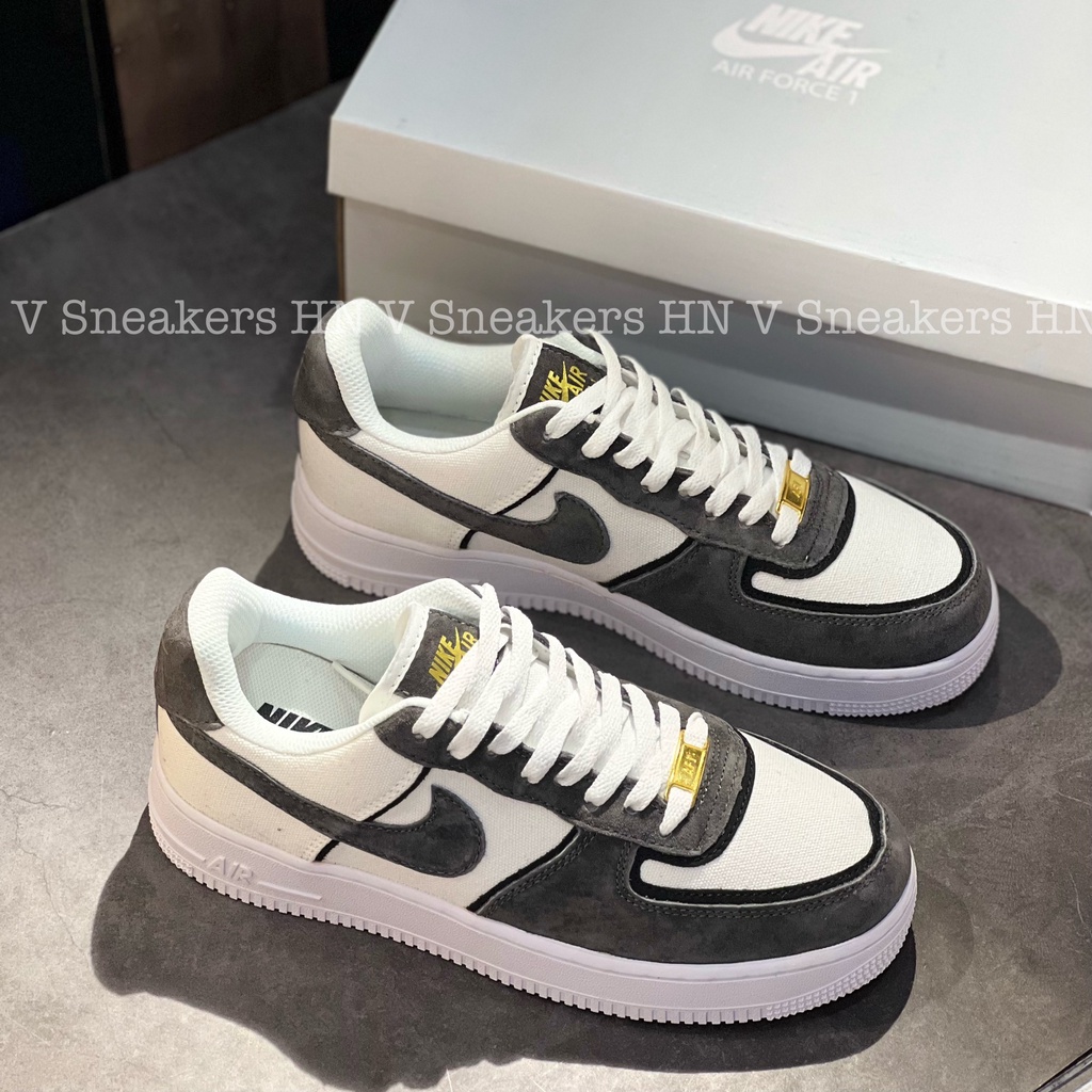 Giày Af1 Xám Lông Chuột Nam Nữ Cao Cấp Giày Af1 Custom Xám Canvas Nguyên Bản Giày Air Force Xám Trắng Da Lộn