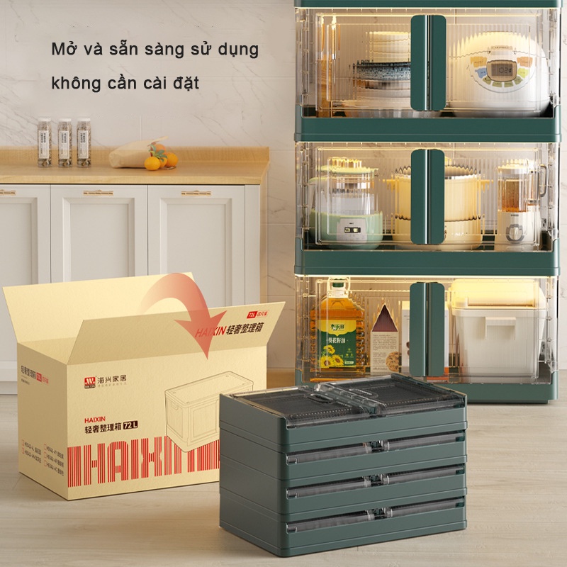 có thể gấp lại Cài đặt miễn phí Hộp Đựng Đồ Lớn Bằng Nhựa Trong Suốt có nắp và bánh xe 32L / 72L