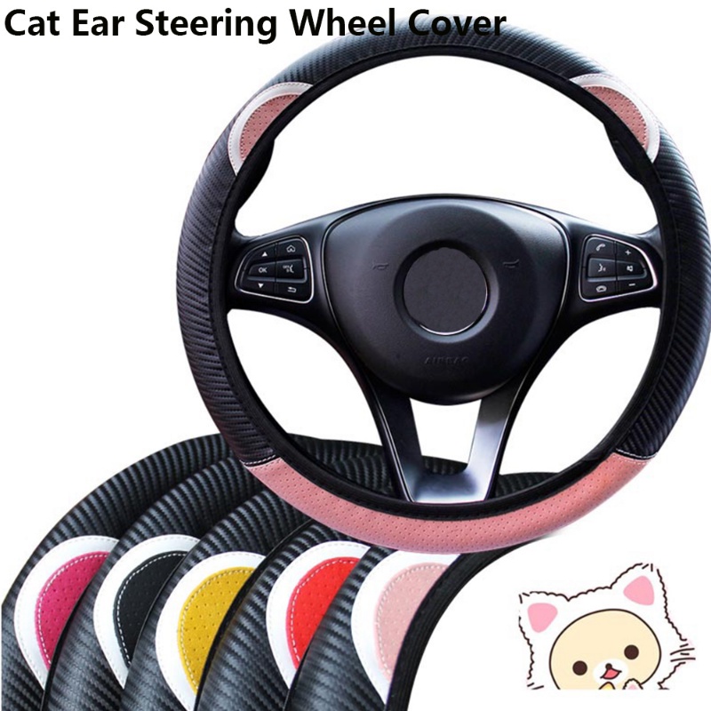 Vỏ Bọc Vô Lăng Xe Hơi Hình Tai Mèo Hoạt Hình 37-38cm Giữ Ấm Chống Trượt