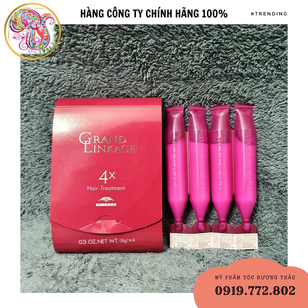 VĨ KEM DƯỠNG COLLAGEN SUÔN MƯỢT DÙNG TẠI NHÀ MILBON GRAND LINKAGE 4X CHO TÓC DÀY (9G x 4 ống)