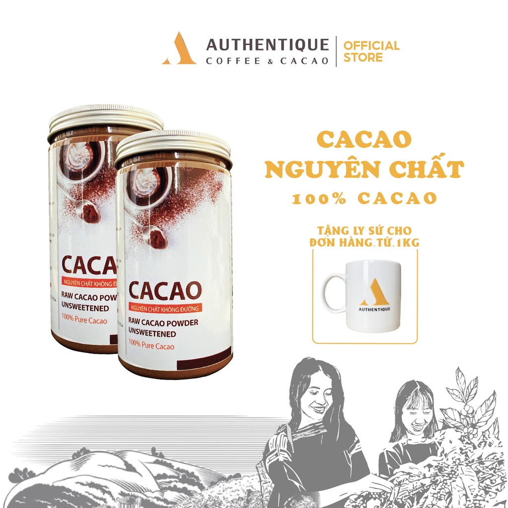  Bộ đôi Cacao nguyên chất Authentique - Hũ 440gr - Hỗ trợ giảm cân - Tốt cho tim mạch