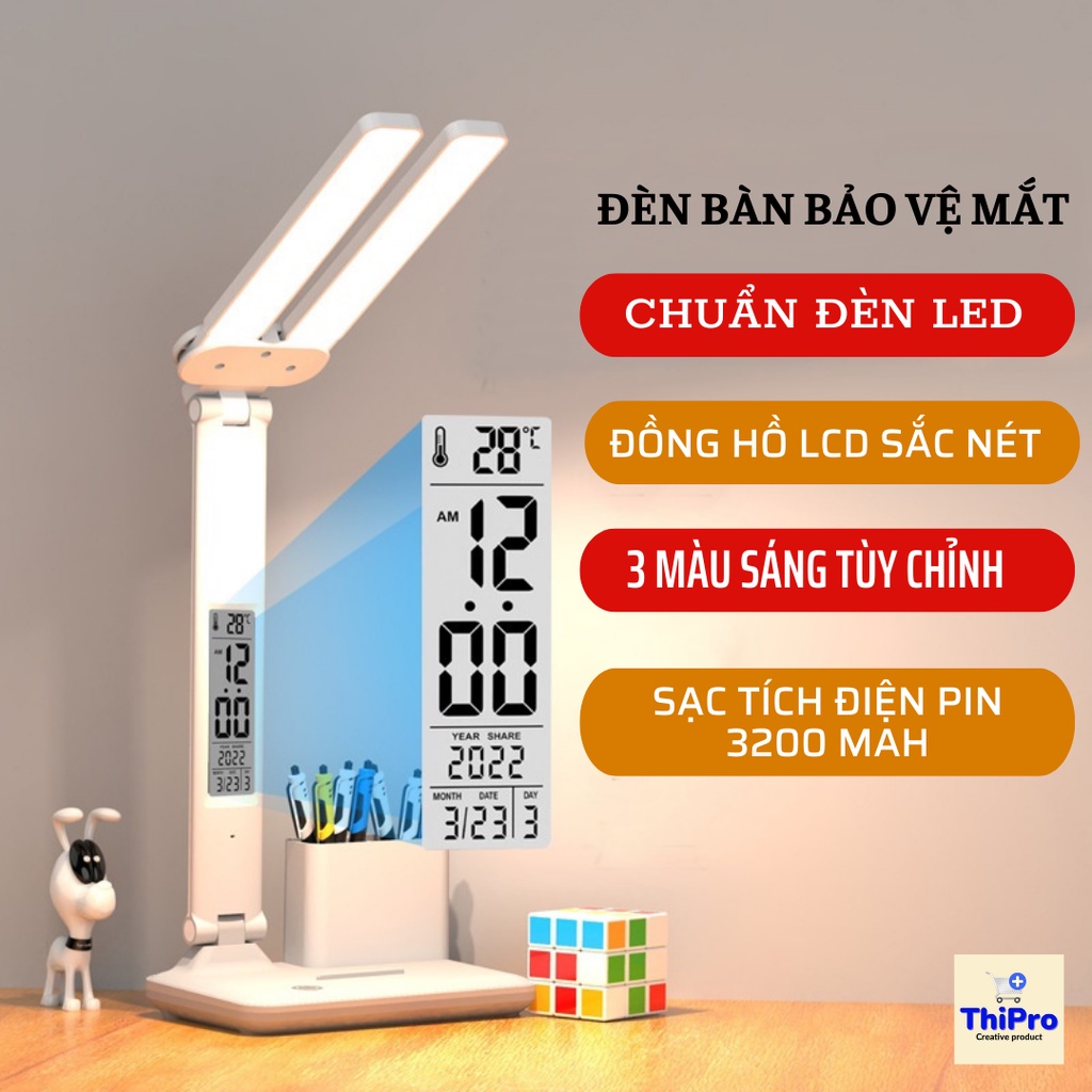 Đèn LED Để Bàn Đa Năng, Đèn Học Để Bàn Chống Cận Cao Cấp Với 3 Màu Sáng Và