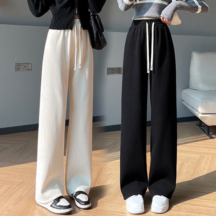 Quần Nhung Tăm Dây Rút Thêu Chữ X Dáng Ống Rộng Suông Phong Cách Ulzzang