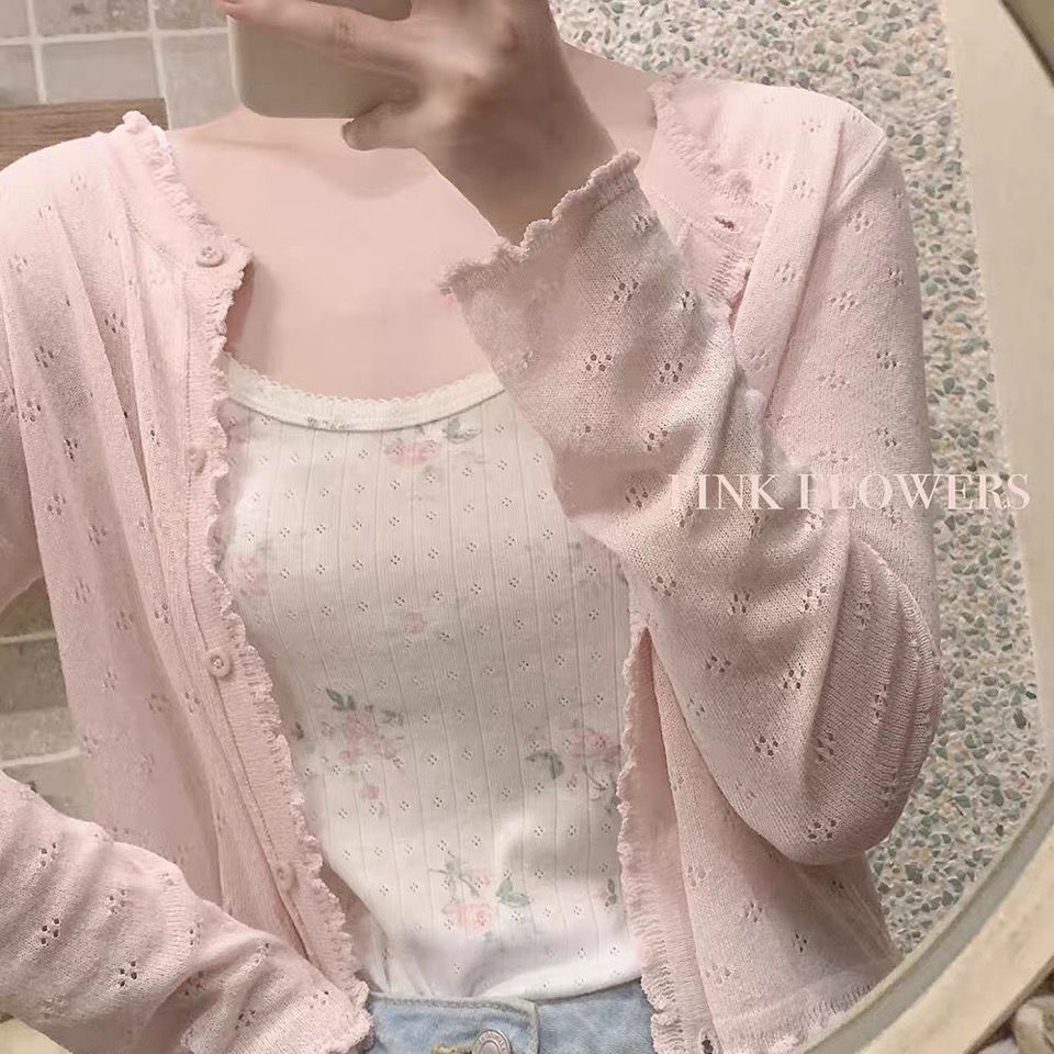 Áo Khoác Cardigan Dệt Kim Siêu Mỏng Bán Trong Suốt Màu Trắng / Xanh Lá / Hồng Cơ Bản Dễ Phối Đồ Thời Trang Mùa Hè Mát Mẻ
