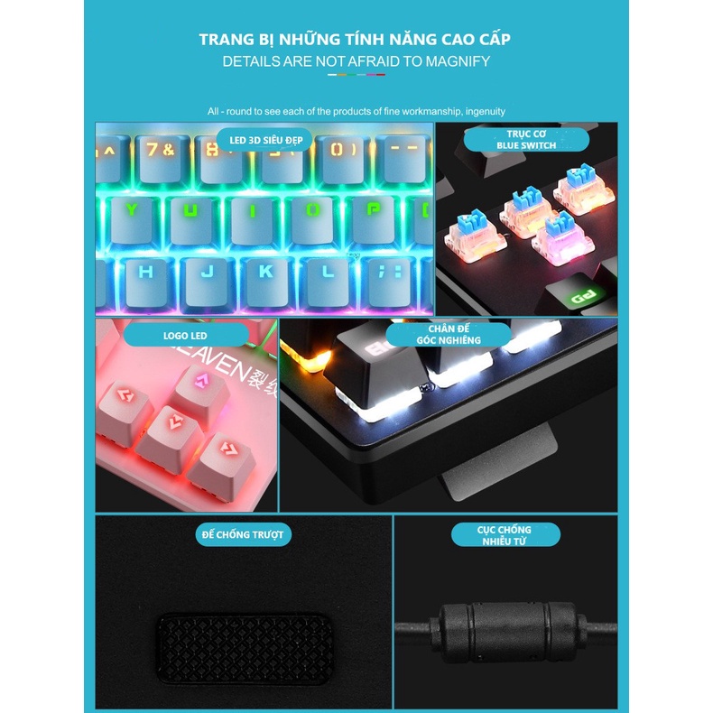 Máy tính văn phòng bàn phím cơ gaming K7 có dây ABS bàn phím phát sáng siêu đẹp