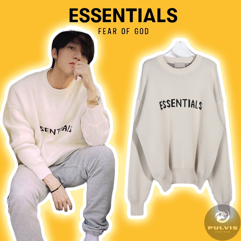 - Áo len Fear of God Essentials x SSENSE Knit Sweater SS21 Cream, Áo len FOG ESSENTIALS