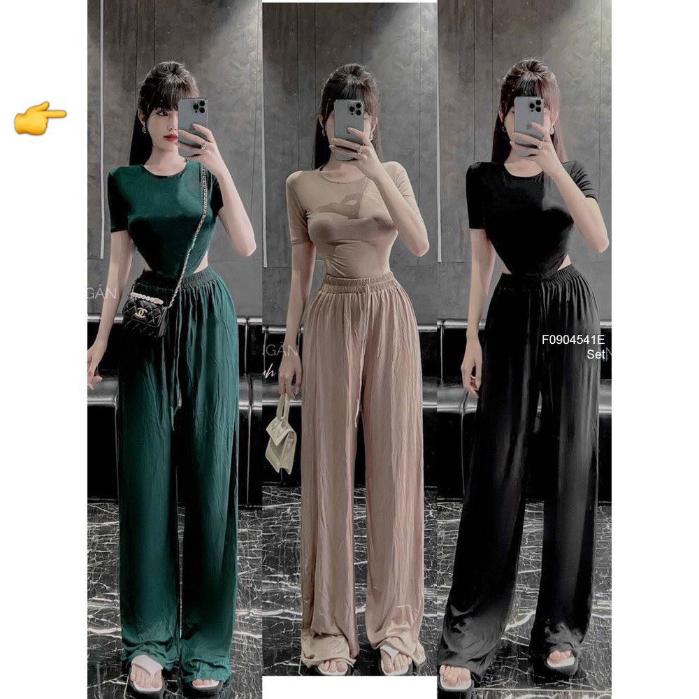 Sét tay ngắn vạt bầu phối quần dài ống suông trơn cực xinh , chất thun dẻo co giãn mềm mát