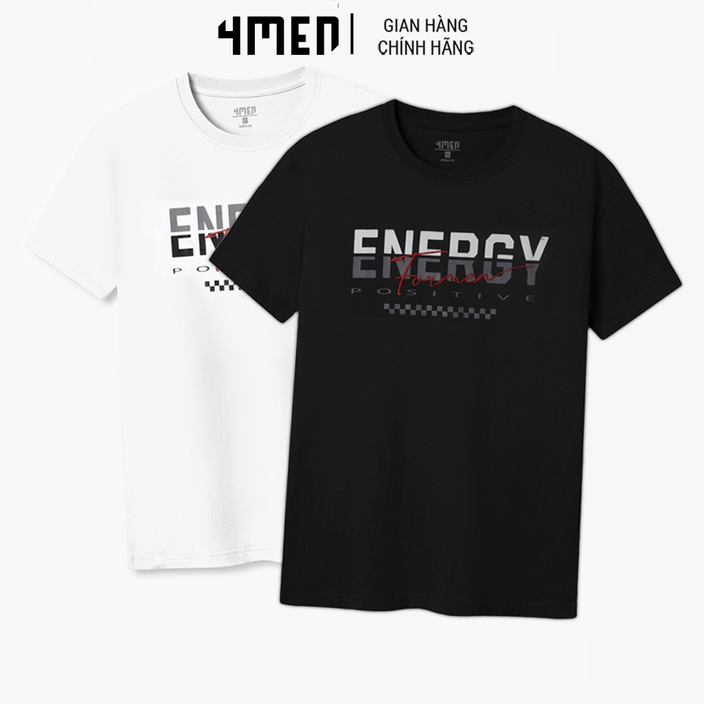 Áo thun nam cổ tròn 4MEN AT071 in chữ Energy ngắn tay, chất thun thoáng mát, ít nhăn, trẻ trung và dễ phối đồ