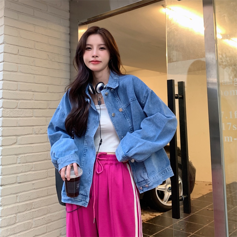 Áo Khoác Denim Tay Dài Dáng Rộng Thời Trang Mùa Thu Phong Cách Hàn Quốc Cho Nữ