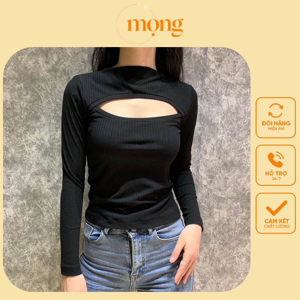 Áo thu đông nữ khoét ngực tôn vòng 1. Chất vải tăm gân loại 1, co dãn nhẹ, giữ phom rất tốt. VIE fashion 2203-02