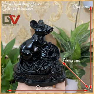 [Tượng con chuột] Tượng đá trang trí con Chuột phong thủy ôm tài lộc - Chiều cao 11cm - Màu Đen