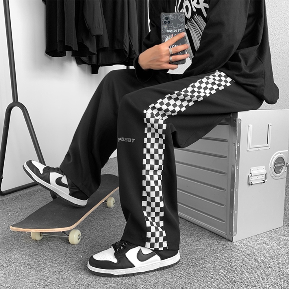 Quần culottes nam SOZO dáng suông rộng thể thao viền sọc caro - JOGGER NAM 002C