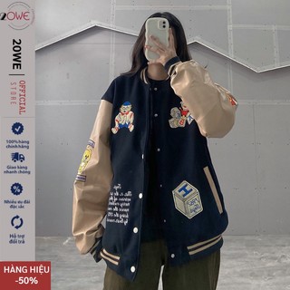 Áo khoác Bomber nam nữ form rộng Unisex, Áo khoác varsity Jacket phối hoạ tiết, Áo Bomber nam nữ hottrend 2022