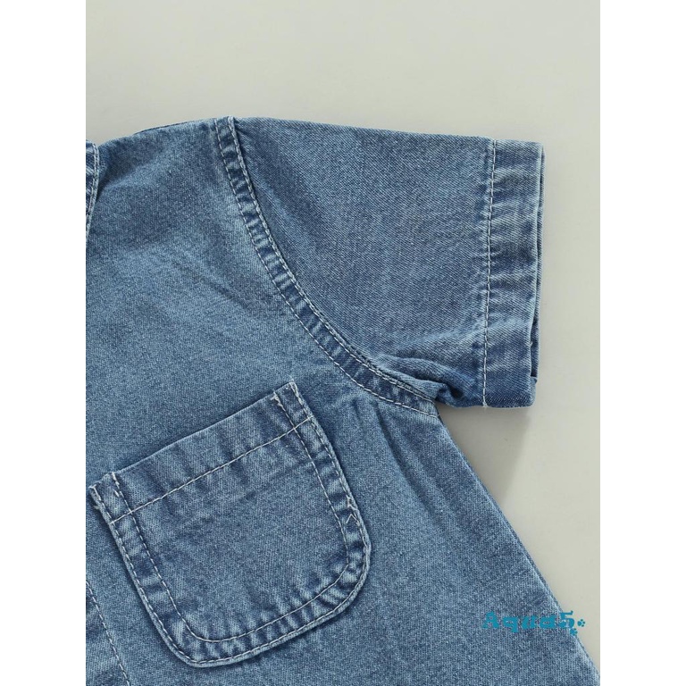Áo Sơ Mi Denim Ngắn Tay Màu Sắc Đơn Giản Cho Bé Trai